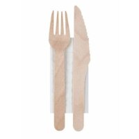 Wooden Cutlery Set Knife Fork Napkin 100 Stück